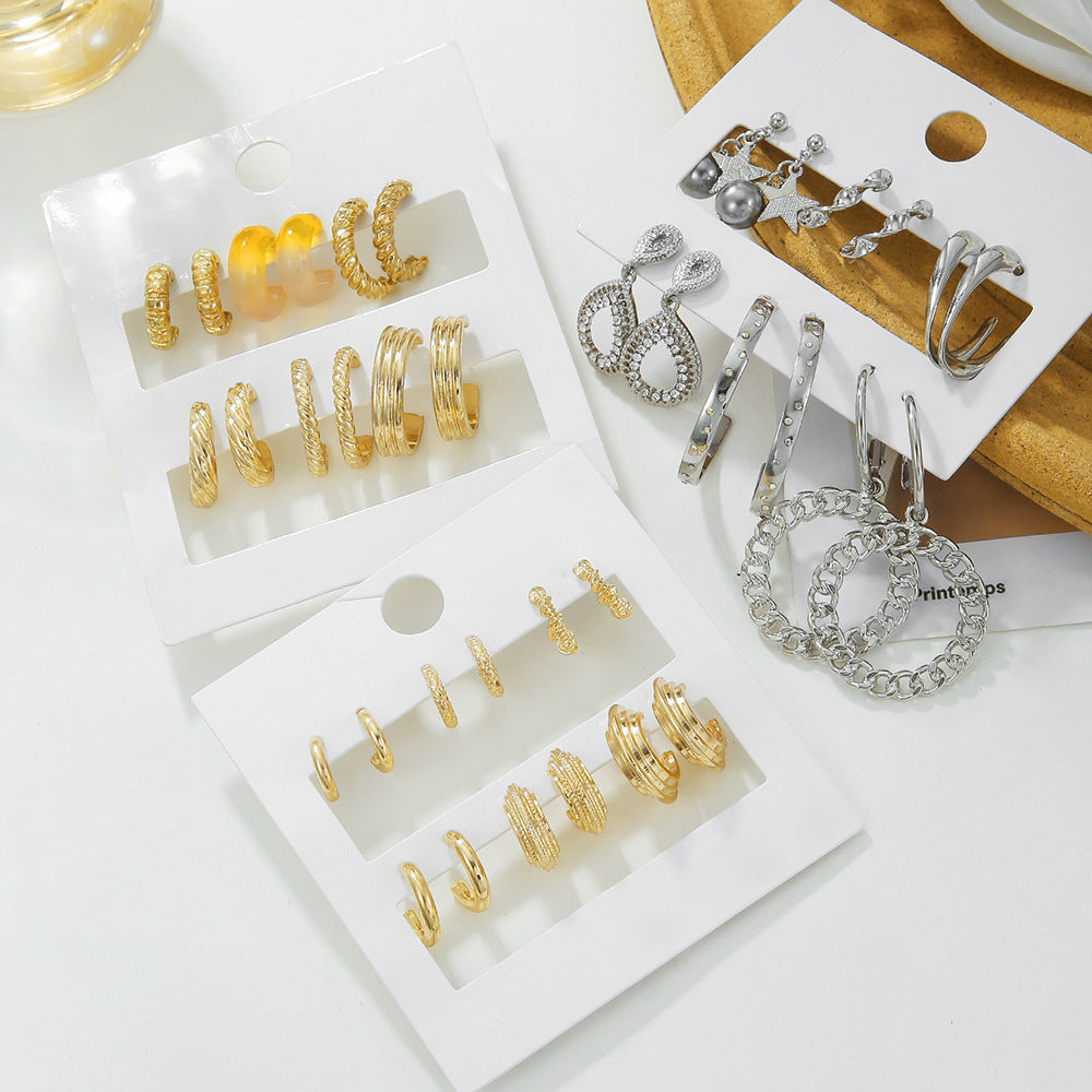 Minimalist Round Geometric Alloy Plated Earrings with Rhinestone and Pearl for Women