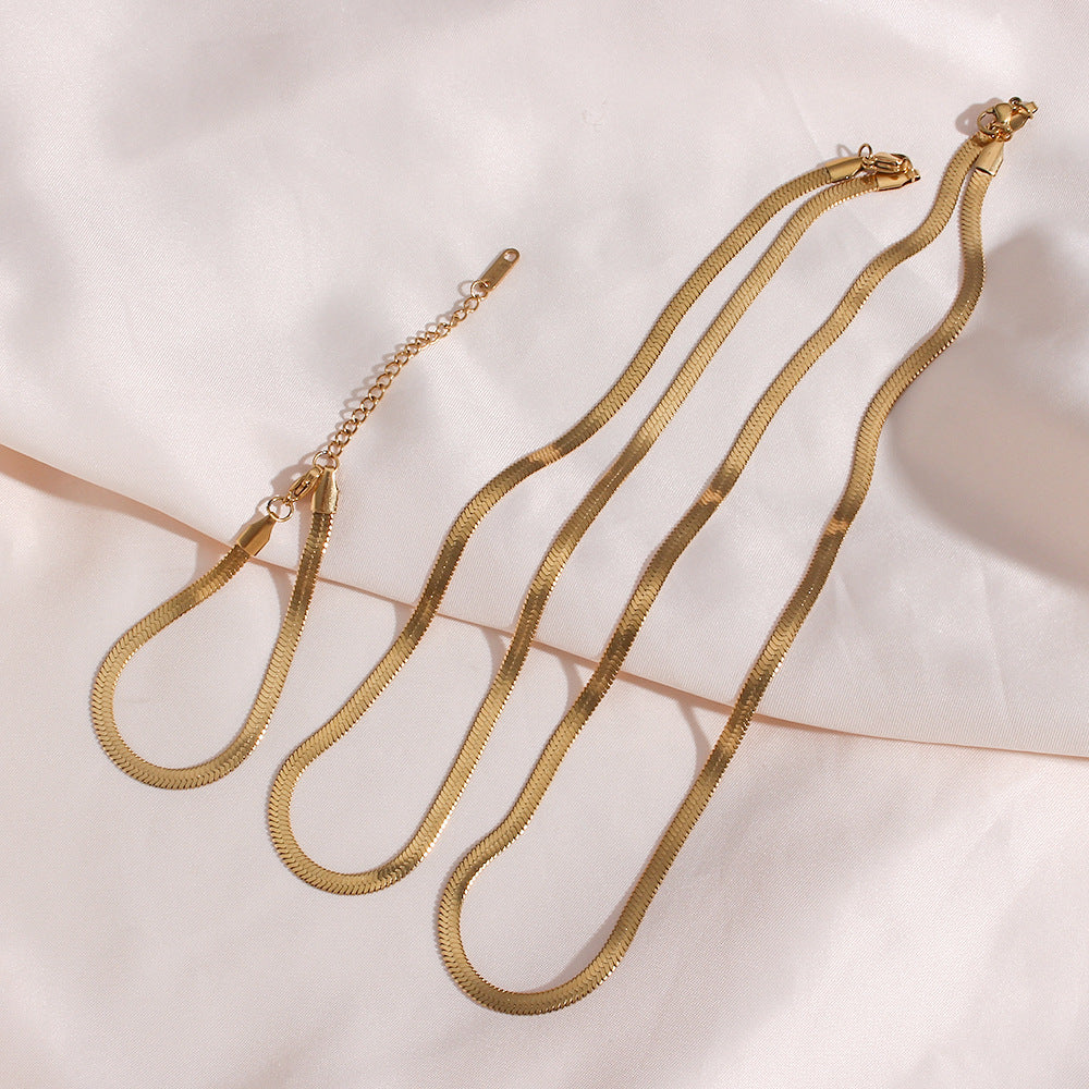 Minimalist Geometric Stainless Steel Plated 18K Gold Anklet and Bracelet Set for Women