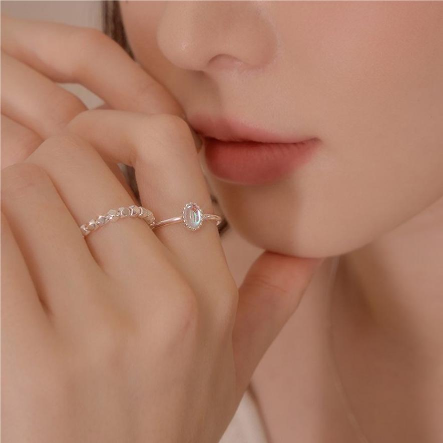 Sweet Minimalist 925 Sterling Silver Geometric Inlaid Cubic Zirconia Ring for Women