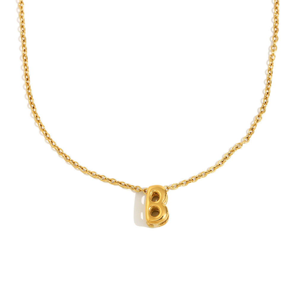 Fashionable Minimalist Letter Pendant Necklace in Stainless Steel with 18K Gold Plating for Women