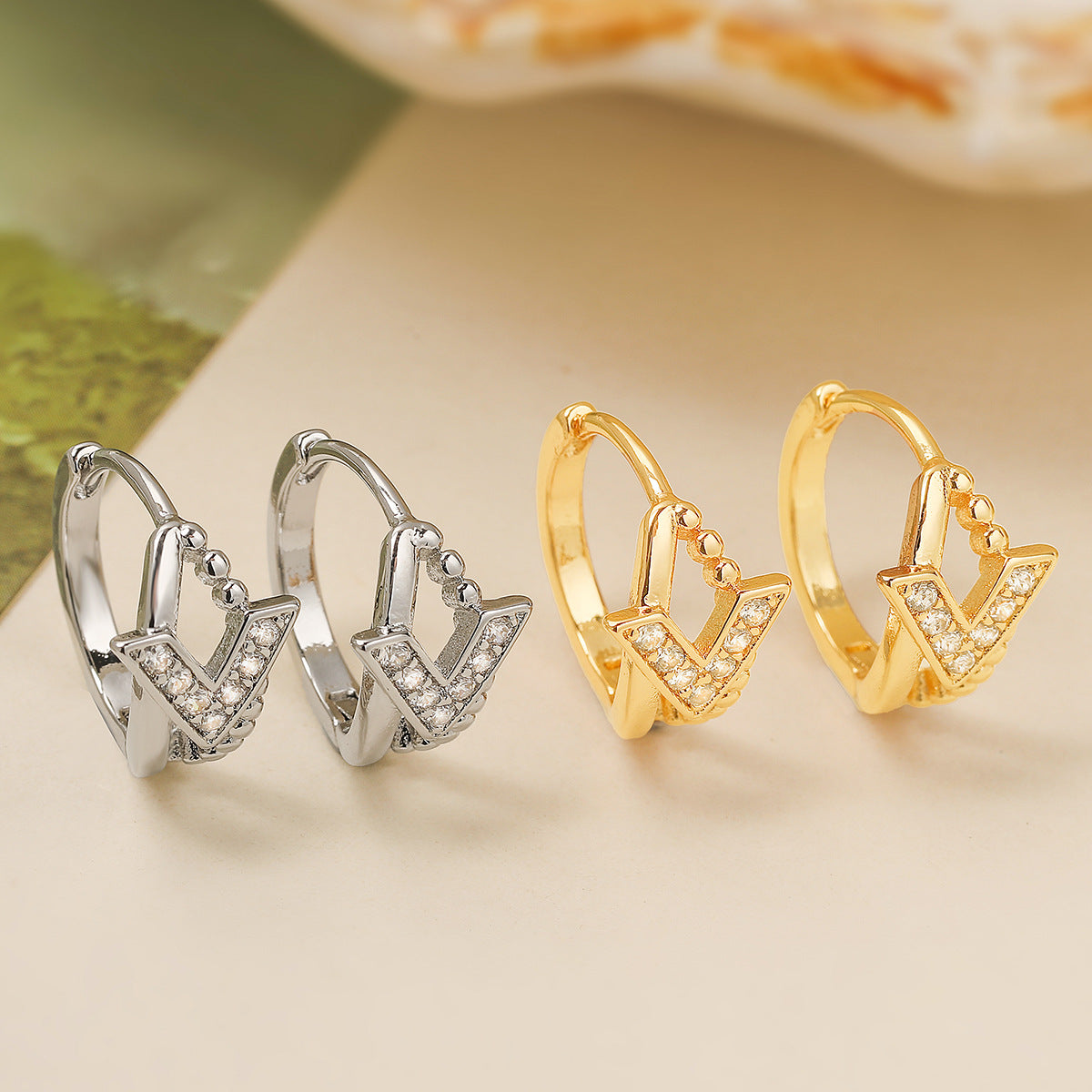 Minimalist Geometric Copper Hoop Earrings with 18K Gold Plating and Micro-Paved Zirconia for Women