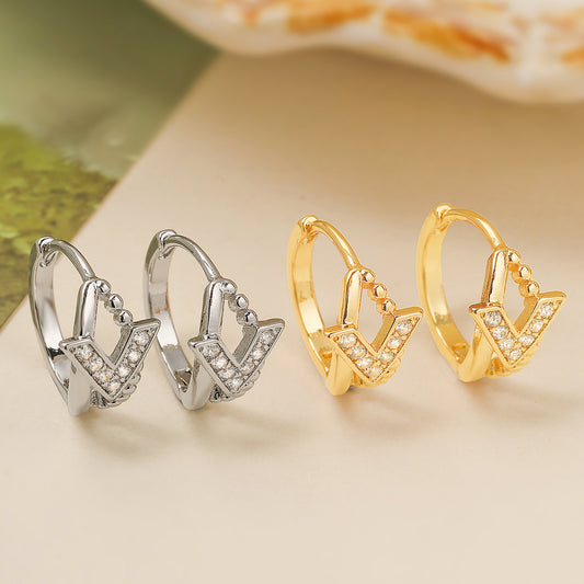 Minimalist Geometric Copper Hoop Earrings with 18K Gold Plating and Micro-Paved Zirconia for Women