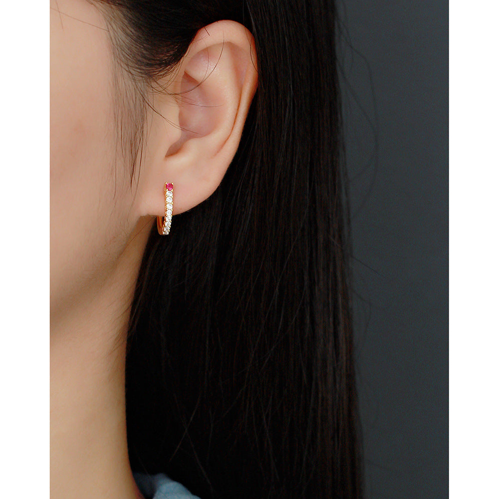 Elegant 925 Sterling Silver Round Geometric Inlaid Rhinestone Hoop Earrings for Women