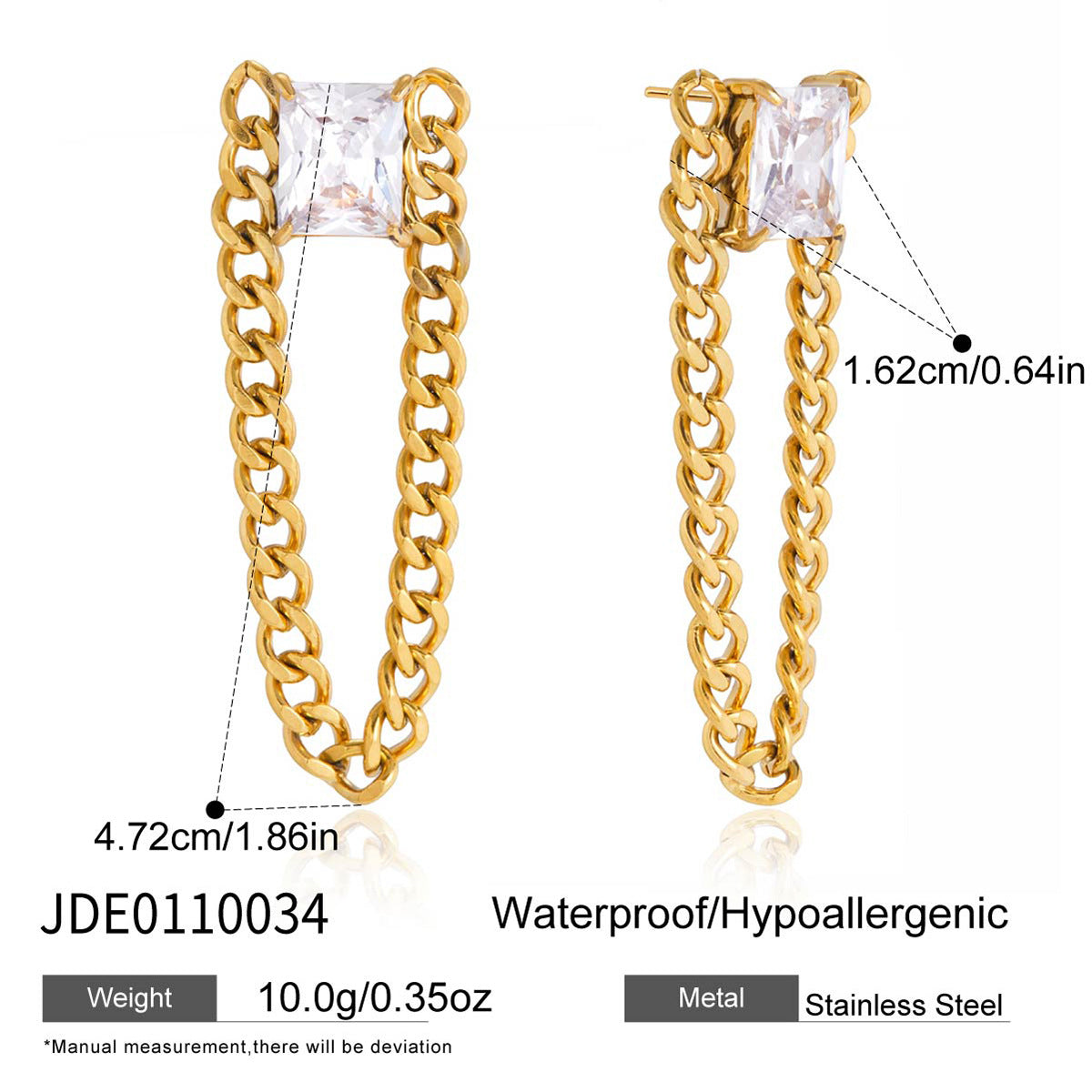 Stainless Steel Plated Cubic Zirconia Tassel Earrings for Women