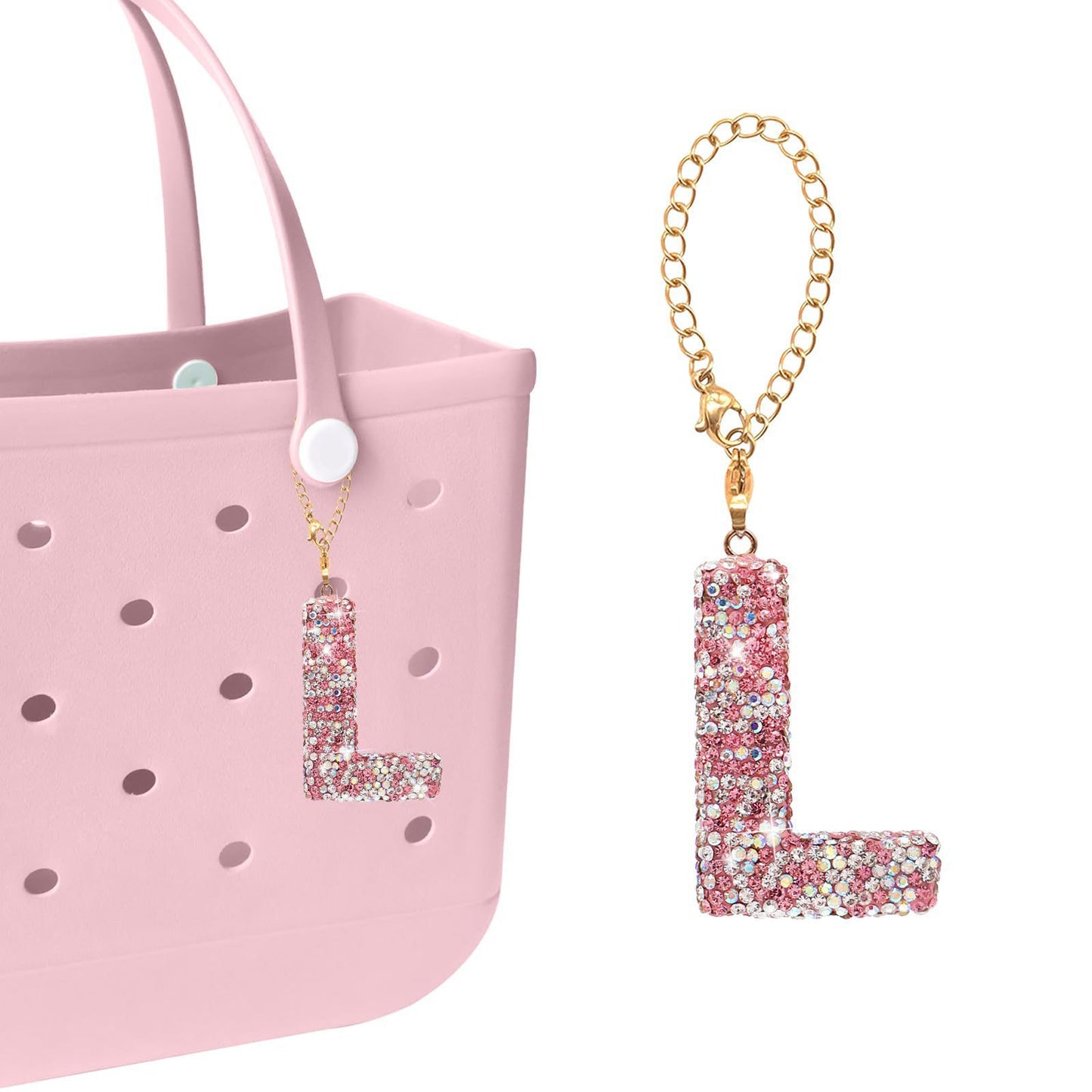 Minimalist Rhinestone Inlay Letter Backpack Charm with Gold Chain