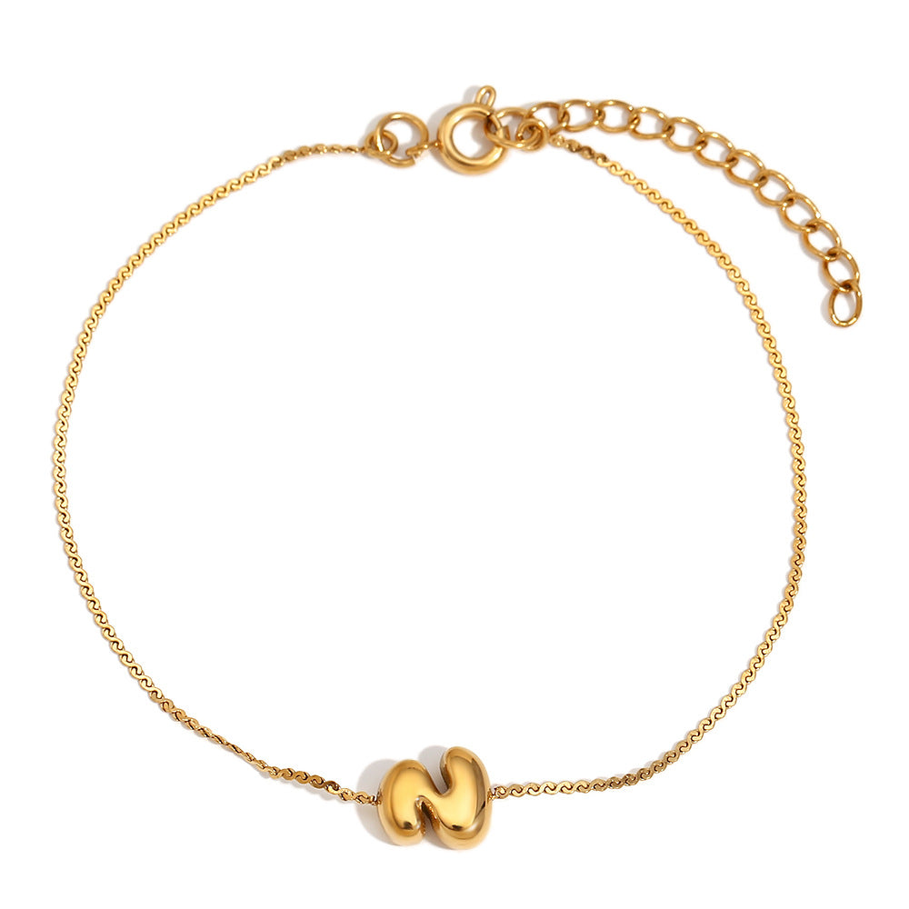 Pulsera de Burbujas para Mujer de Acero Inoxidable con Letra S Minimalista y Chapado en Oro de 18K