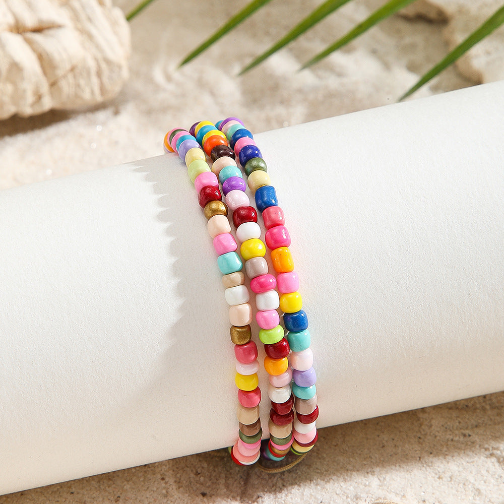 Bohemian Ethnic Vintage Handmade Geometric Round Glass Beads Multi-layer Bracelet for Unisex