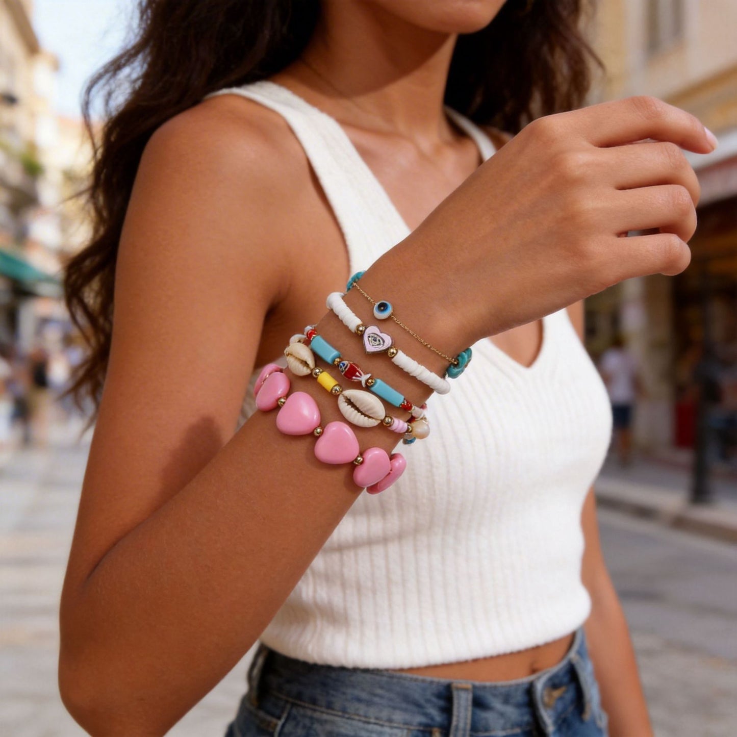 Bohemian Geometric Resin Shell Turquoise Starfish Beaded Bracelet for Women and Men
