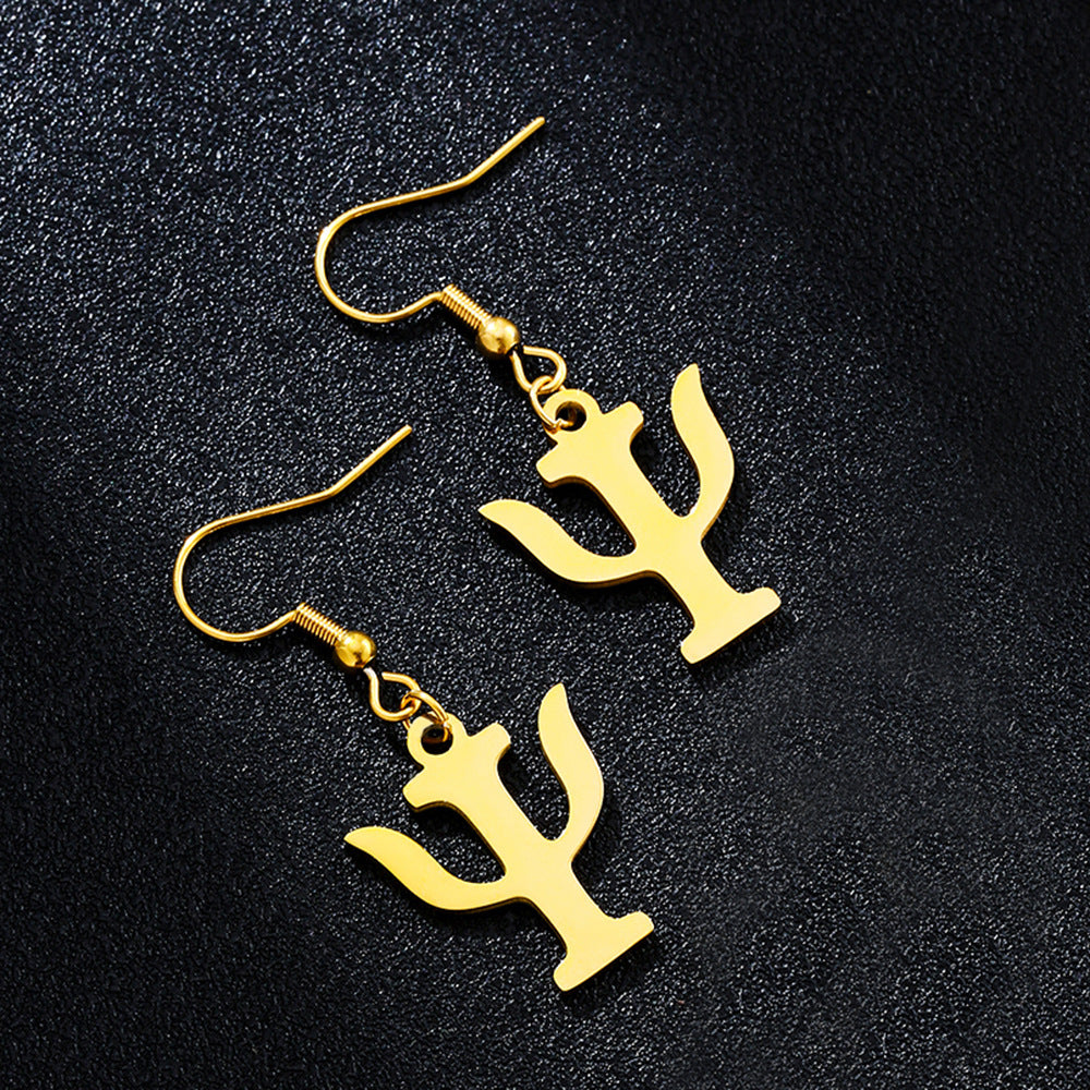 Pendientes colgantes con símbolo psicológico geométrico casual de acero inoxidable con acabado chapado para mujer