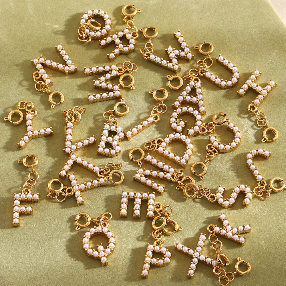 Barretta con Ciondolo a Lettera o Numero in Acciaio Inossidabile Placcato Oro 18K Minimalista da Donna