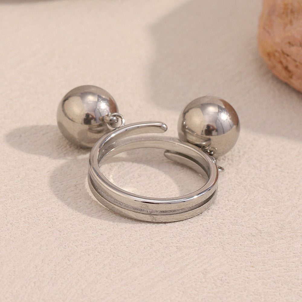 Anillo de doble esfera chapado en oro de 18 quilates de acero inoxidable geométrico minimalista para mujer