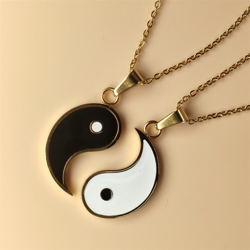 Sweet and Edgy Geometric Yin Yang Pendant Necklace in Stainless Steel with Plated Finish for Unisex Everyday Wear