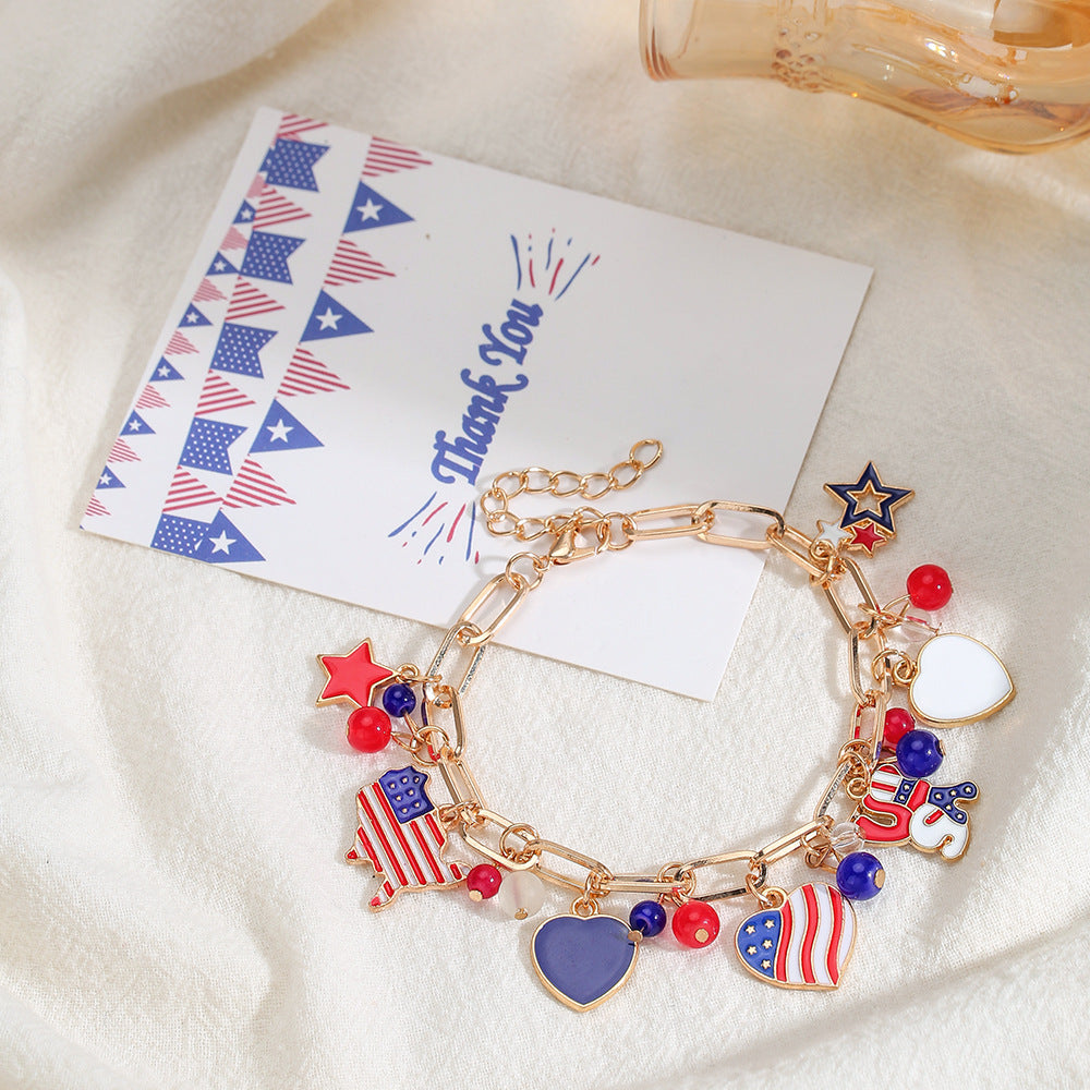 Personalized Geometric Round Resin Beaded Bracelet Unisex USA Flag