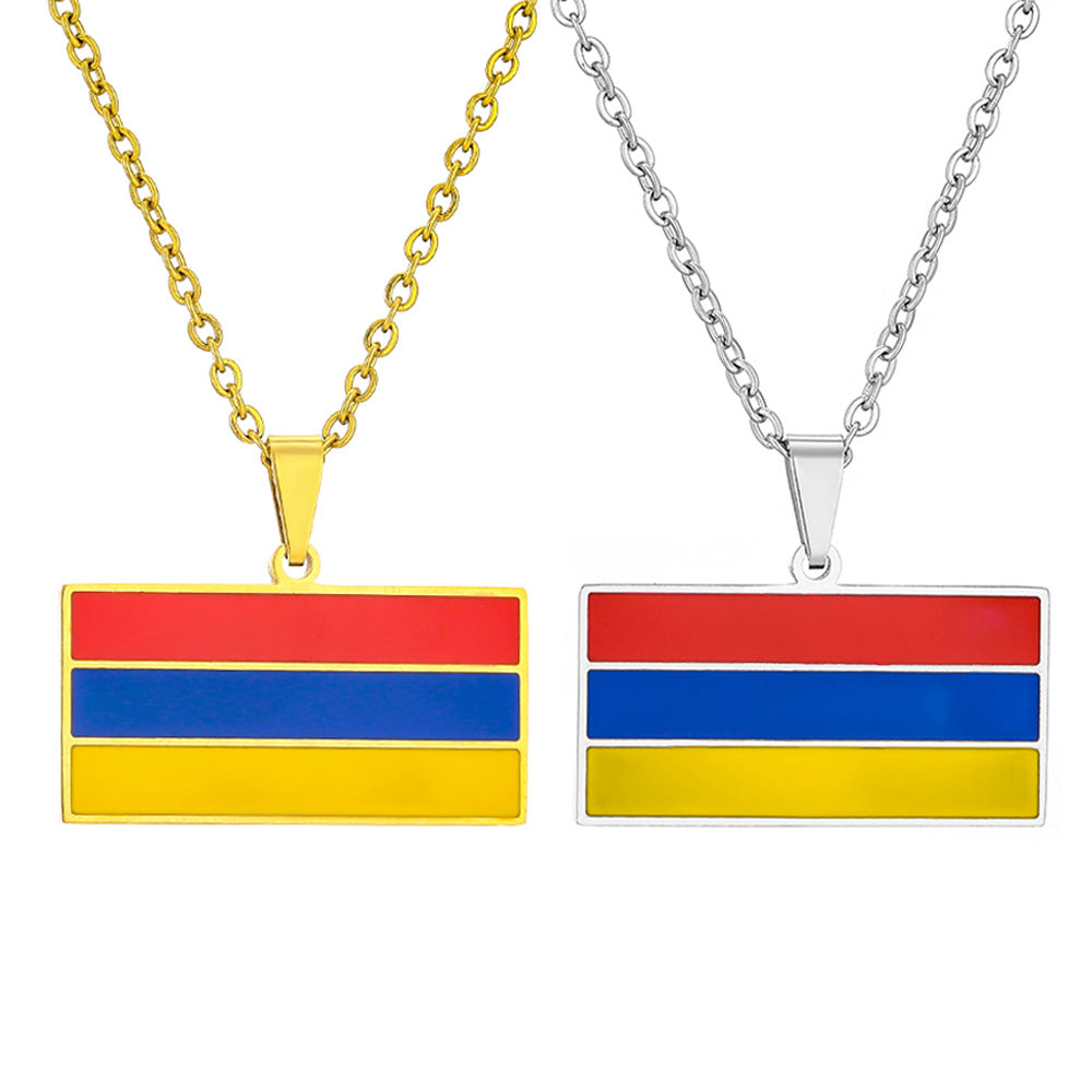 Collana con ciondolo rettangolare etnico vintage e minimalista per uomo e donna in acciaio inossidabile con catena a O placcata oro