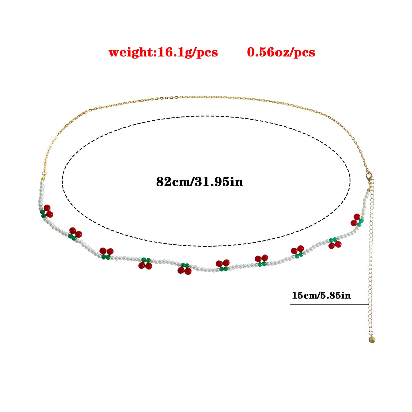 Punk Ethnic Red Cherry Imitation Pearl Beaded Waist Chain for Women