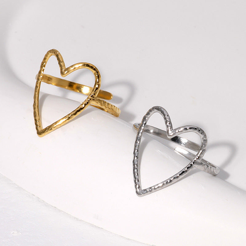 Minimalist Hollow Heart Titanium Steel Open Ring for Women with Plated Finish