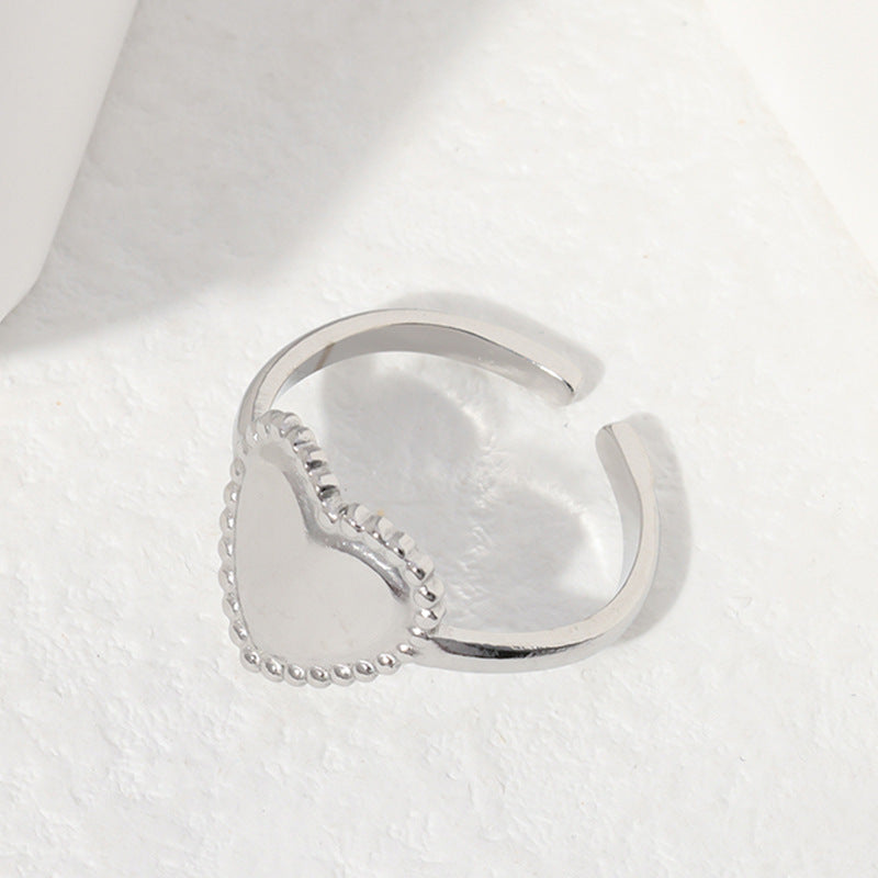 Minimalist Heart-Shaped Stainless Steel Adjustable Open Ring for Women with Plated Finish