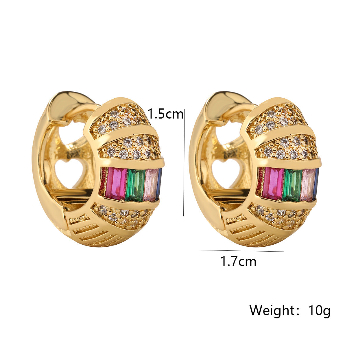 Orecchini Minimalisti Geometrici in Rame Placcato Oro con Zirconi per Donna