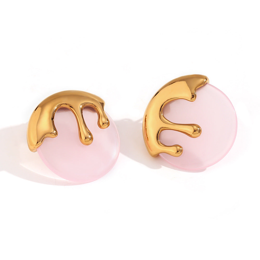 Vintage French-Style Geometric Stainless Steel Earrings with 18K Gold Plating for Women