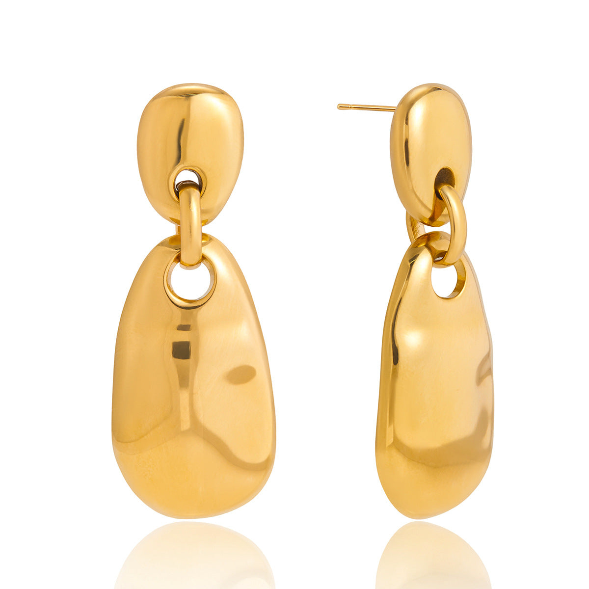 Luxury Elegant Geometric Oval 18K Gold Plated Stainless Steel Stud Earrings for Women