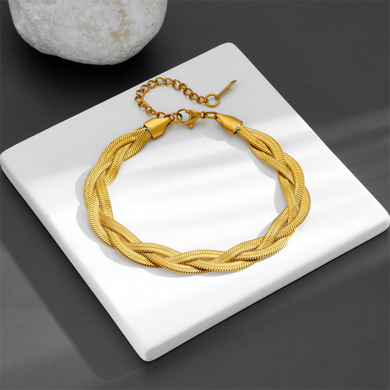 Bracciale da donna Sweet Streetwear in acciaio al titanio con catena a serpente geometrica rotonda intrecciata
