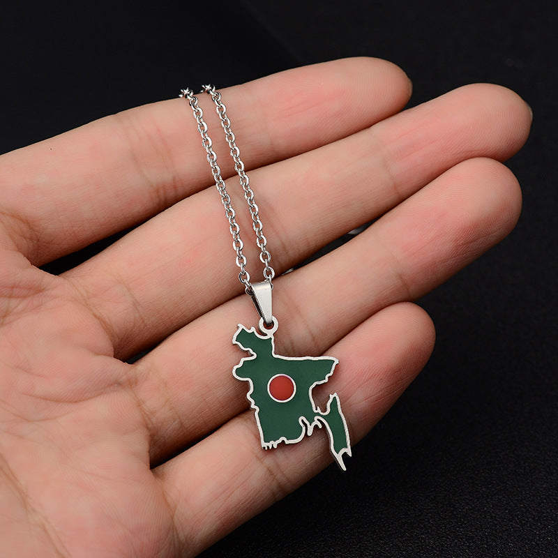 Collana con ciondolo geometrico vintage in acciaio inossidabile con finitura smaltata, gioielli di moda unisex