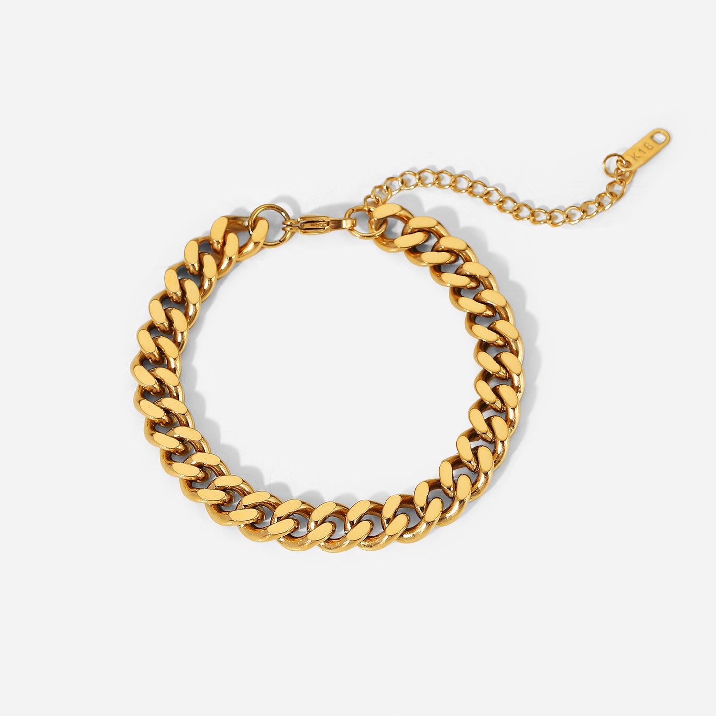 Fashion 18K Gold Plated Stainless Steel Cuban Link Bracelet with Geometric Cross Design for Women