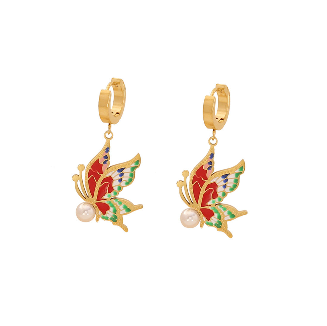 Vintage Enamel Butterfly Necklace Set in Stainless Steel with Snake Chain for Women