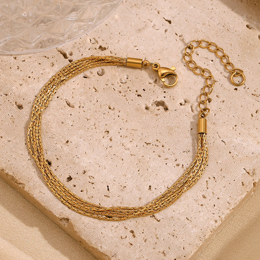 Pulsera Minimalista Geométrica de Acero Inoxidable con Baño de Oro de 18K para Mujer