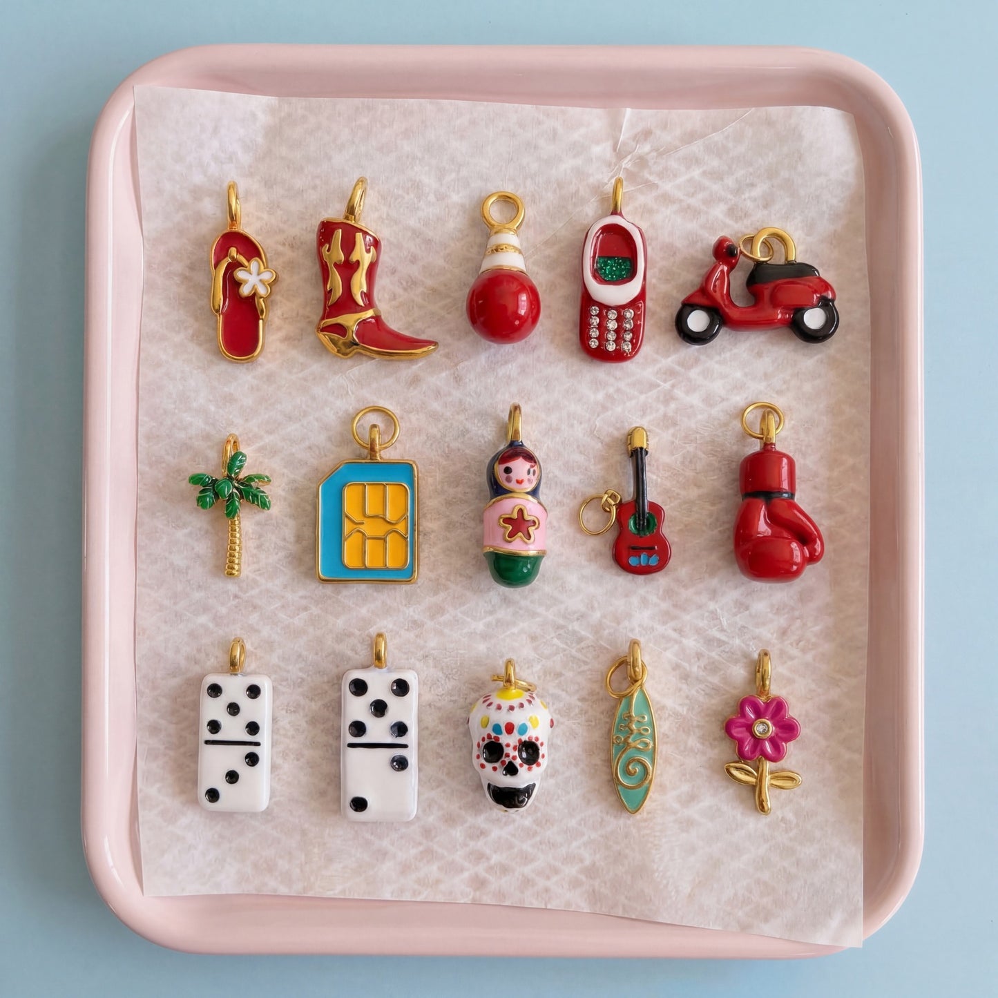 Charm bar fai da te PVD in acciaio inossidabile placcato oro 18 carati con motivo floreale vintage