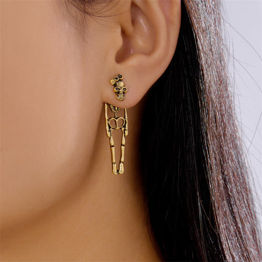 Pendientes de aleación con diseño de fantasma y calavera para Halloween con acabado chapado para mujer