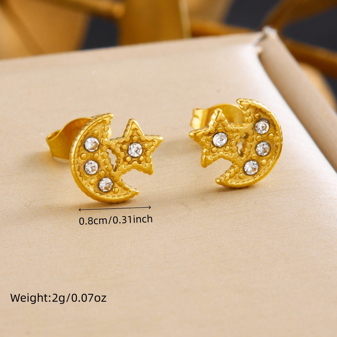Minimalist Gold Plated Stainless Steel Star Moon Rhinestone Pendant Jewelry Set for Women