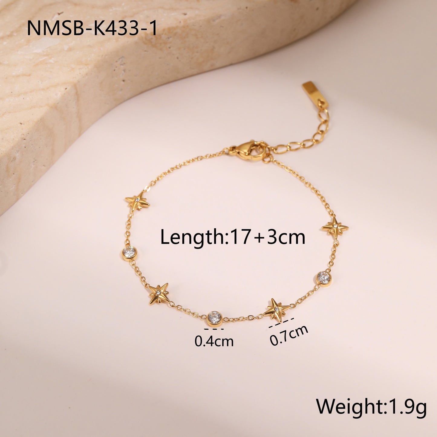Fashionable Star-Shaped Titanium Steel Bracelet with 18K Gold Plating and Zircon Inlay for Women