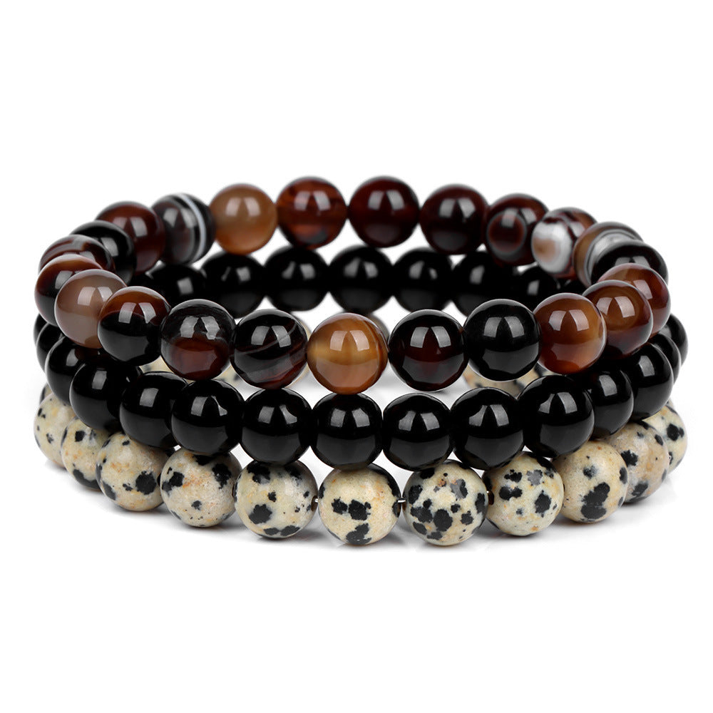 8mm Natural Rose Quartz and Agate Geometric Beaded Bracelet Unisex Crystal Jewelry