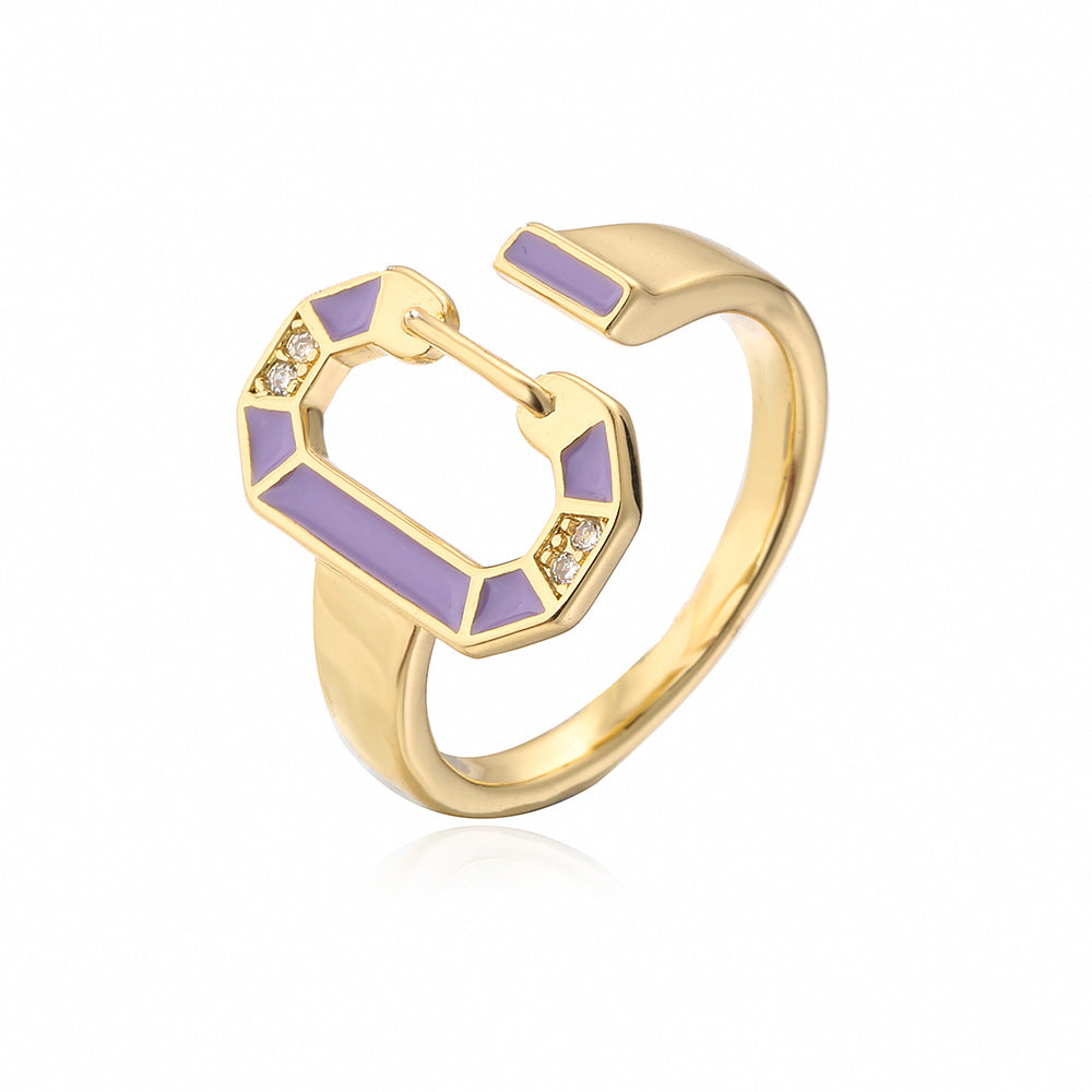 Anello Geometrico in Rame in Stile Bohemien con Placcatura in Oro 18K e Finitura a Smalto da Donna