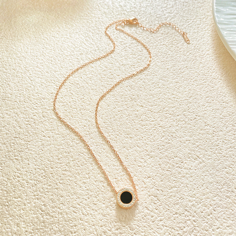 Minimalist Gold Plated Round Geometric Titanium Steel Necklace with Rhinestones for Unisex