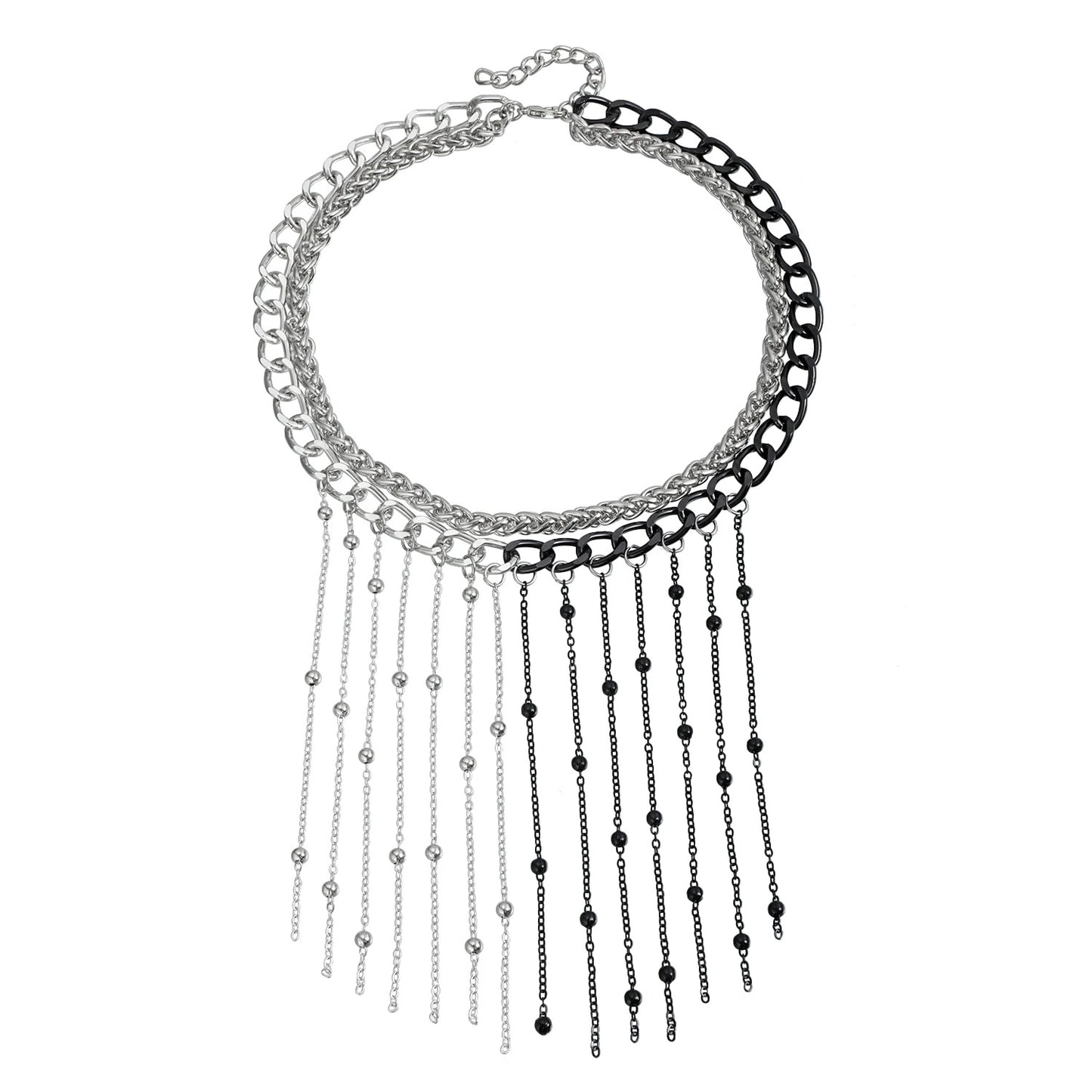 Dark Aesthetic Geometric Pendant Necklace with Tassel Detail for Women, Electroplated Metal Choker Style