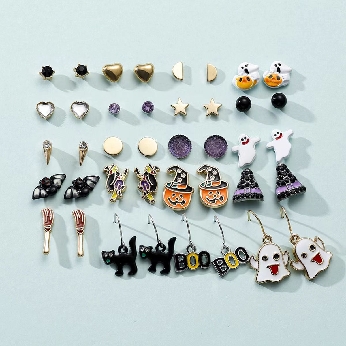 Orecchini di Halloween per Donna a Tema Fantasma Gotico Scuro Cartone Animato Zucca Vampiro, con Base in Lega e Finitura Galvanizzata