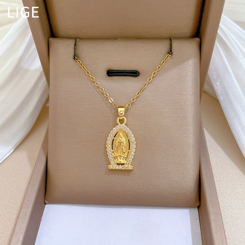 Collana a catena con ciondolo a uovo in acciaio al titanio di lusso geometrico e intarsio di strass per uomo e donna – Stile dolce