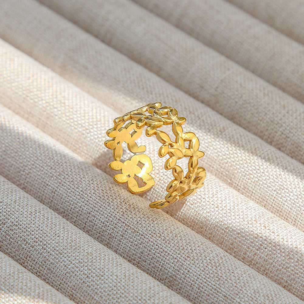 Anello Aperto Regolabile da Donna in Acciaio Inossidabile Stile INS Vintage, Geometrico e a Cuore, con Intarsio in Pietra Naturale, Elegante e Minimalista