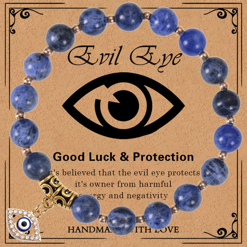 Minimalist Elegant 8mm Pink Zebra Stone Evil Eye Bracelet Unisex Fashion Jewelry Gift