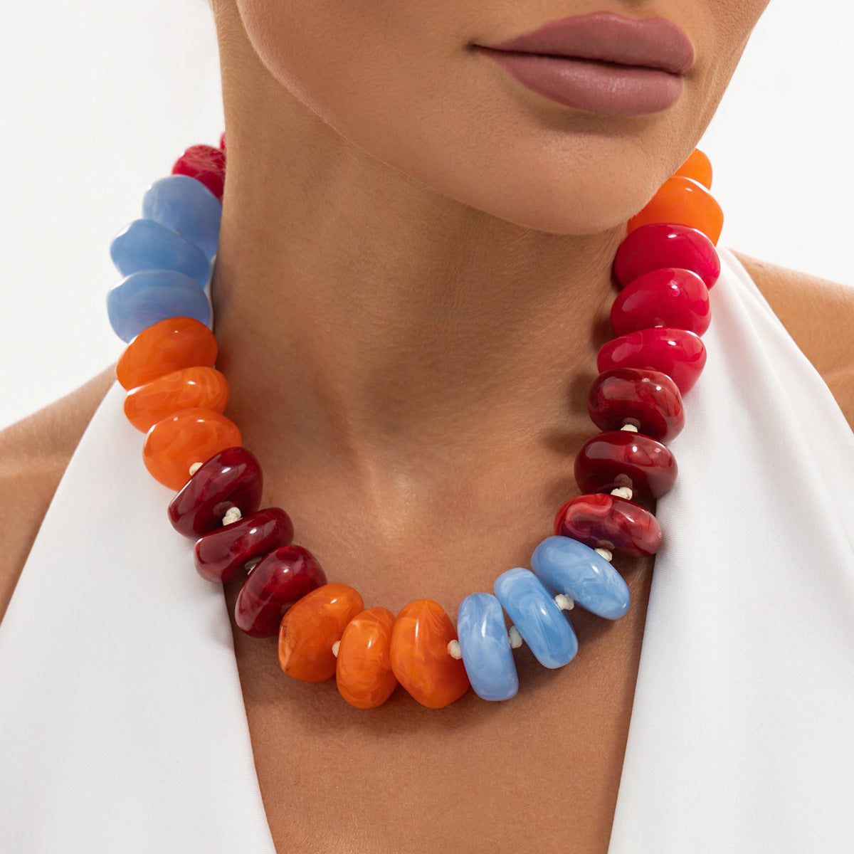 Creative Gradient Resin Geometric Beaded Necklace for Women