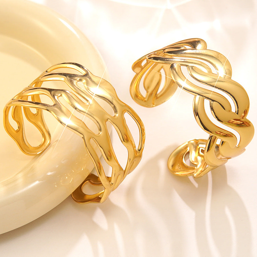 Bracciale Aperto in Acciaio Inossidabile con Gocce Geometriche Minimaliste a Olio