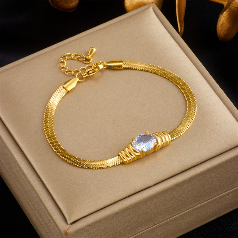 Set collana e bracciale a catena snake in acciaio inossidabile stile vintage minimalista con dettagli in strass sfaccettati