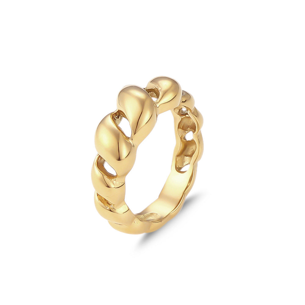Fashionable OL Style Geometric Heart-Shaped Stainless Steel Hollow Twisted Ring with Plating Finish for Women