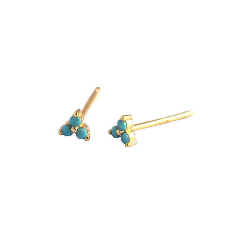 Minimalist Elegant 925 Sterling Silver Inlaid Diamond Plant Stud Earrings