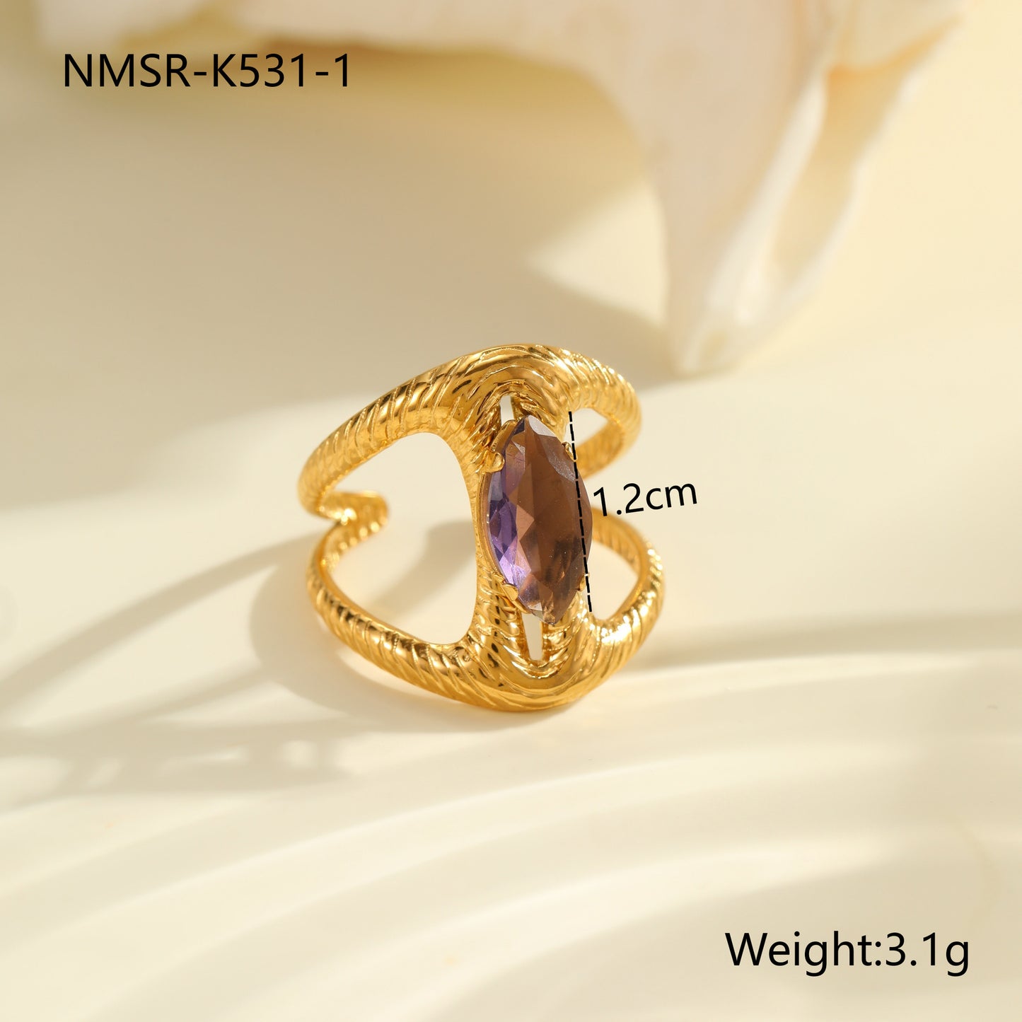 Anello da donna minimalista irregolare geometrico in acciaio inossidabile placcato oro con accento di zirconi