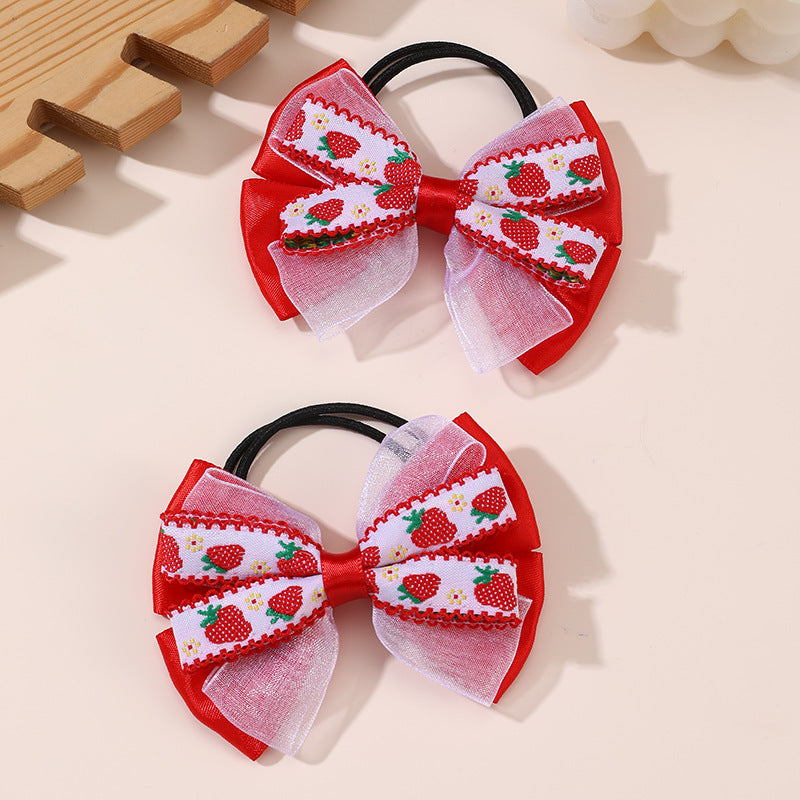 Natural Style Bow-Shaped Hair Clip for Girls with Ruffled and Mesh Details Made of Polyester Duckbill Clip