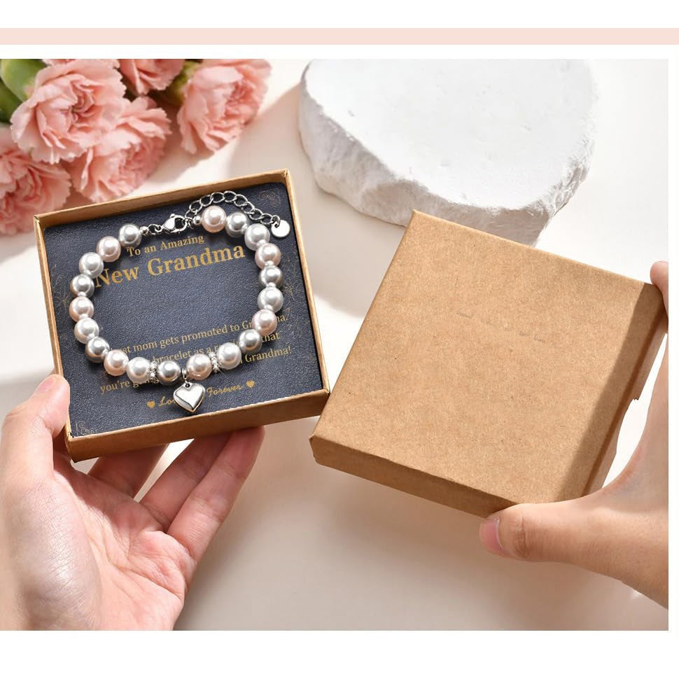 Elegant Heart Shape Stainless Steel Imitation Pearl Pendant Adjustable Bracelet for Women