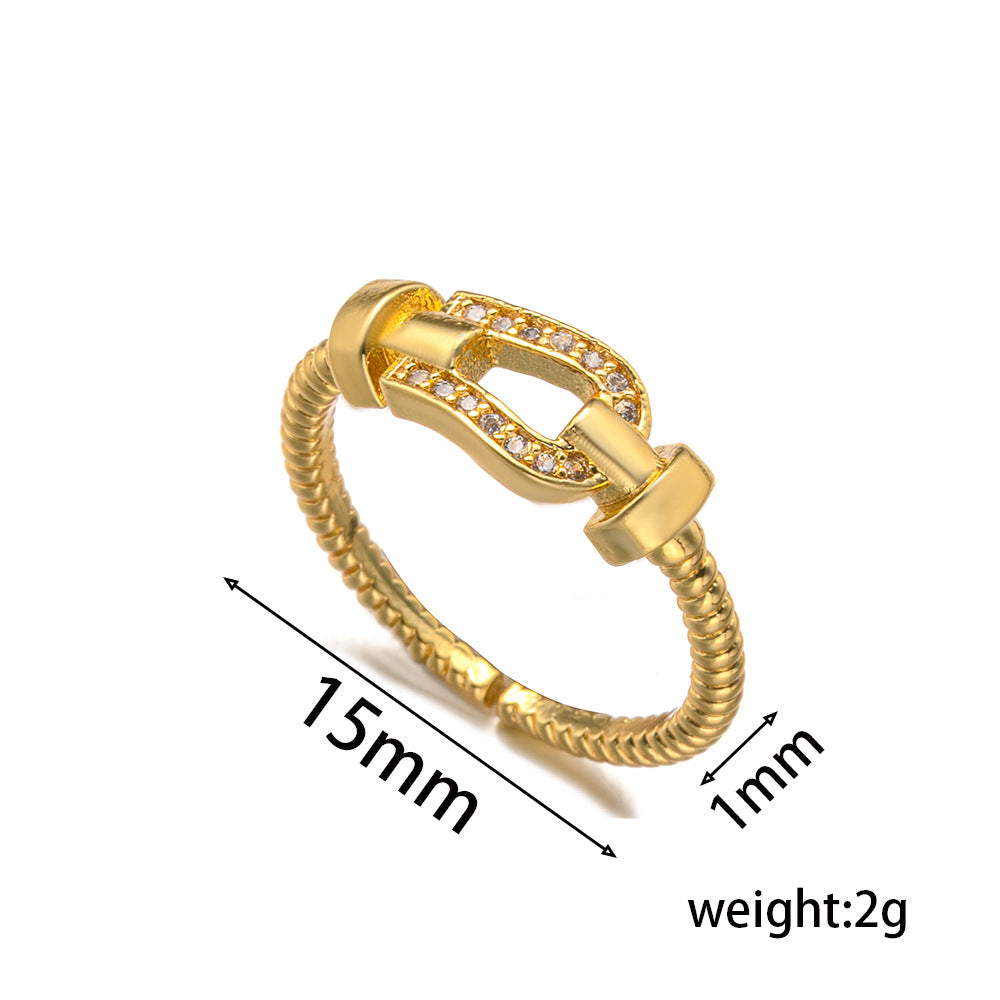 Minimalist U-Shaped Geometric Ring in Brass with 18K Gold Plating for Women and Men